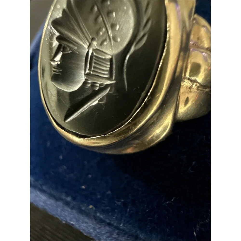 VTG 10K Yellow Gold Ostby & Barton Intaglio Signet Hematite Ring 10.61g Sz 12